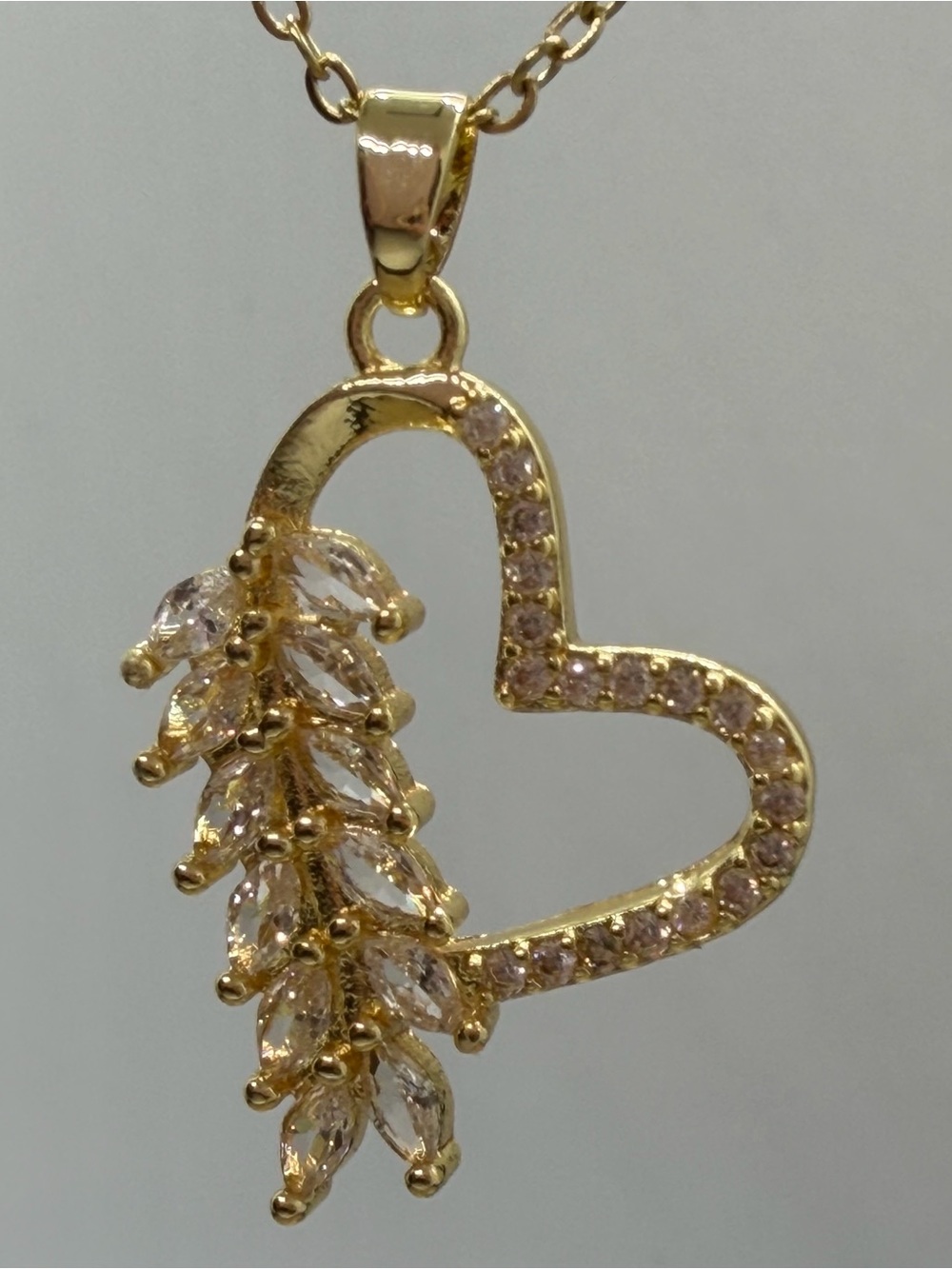 Gold-Tone Pink Crystal Heart Pendant Necklace